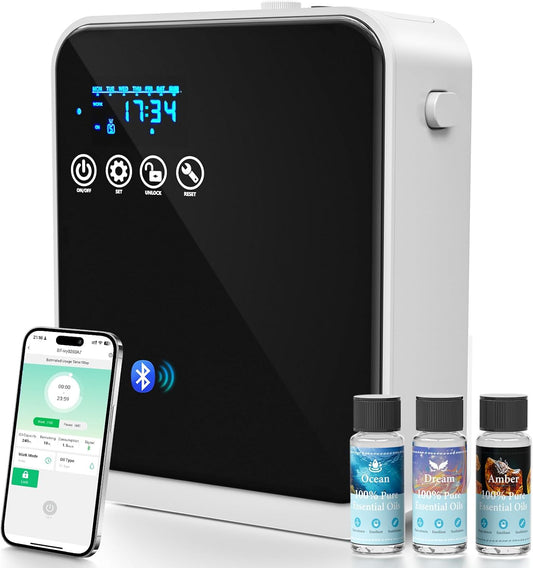 Waterless Essential Oil Diffuser:250ml Large Capacity Scent Air Diffuser with Smart APP & Touch Screen| Aromatherapy Large Room Oil Diffusers for Home,Office,Hotel Collection,Cover1500 sq.ft-Black