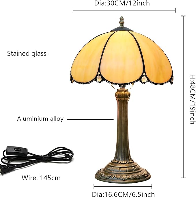 Tiffany Lamp Stained Glass lamp Bedside Table Lamps for Living Room Bedroom Dorm Kitchen Home Decor Festival Birthday Gift,12 inches Grilled Bend - Bloomnest