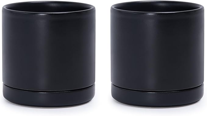 D'vine Dev Set of 2 Plants Pots, 3.5 Inch Ceramic Planter Pot for Plants with Drainage Hole and Saucer, Black, 94-V-A-2 - Bloomnest