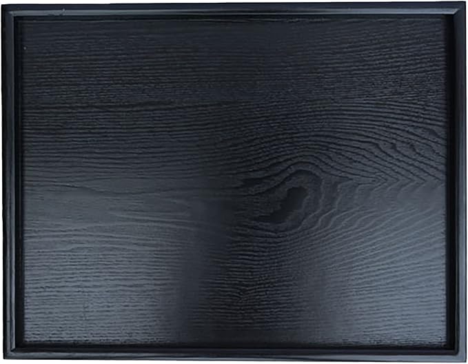 22 x 18 Inches Extra Large Solid Wood Serving Tray for Tea Coffee Table Snack Food Meals Serving Plate Kitchen Party Bar Breakfast Server with Raised Edges Black Wooden Decorative Ottoman Tray - Bloomnest