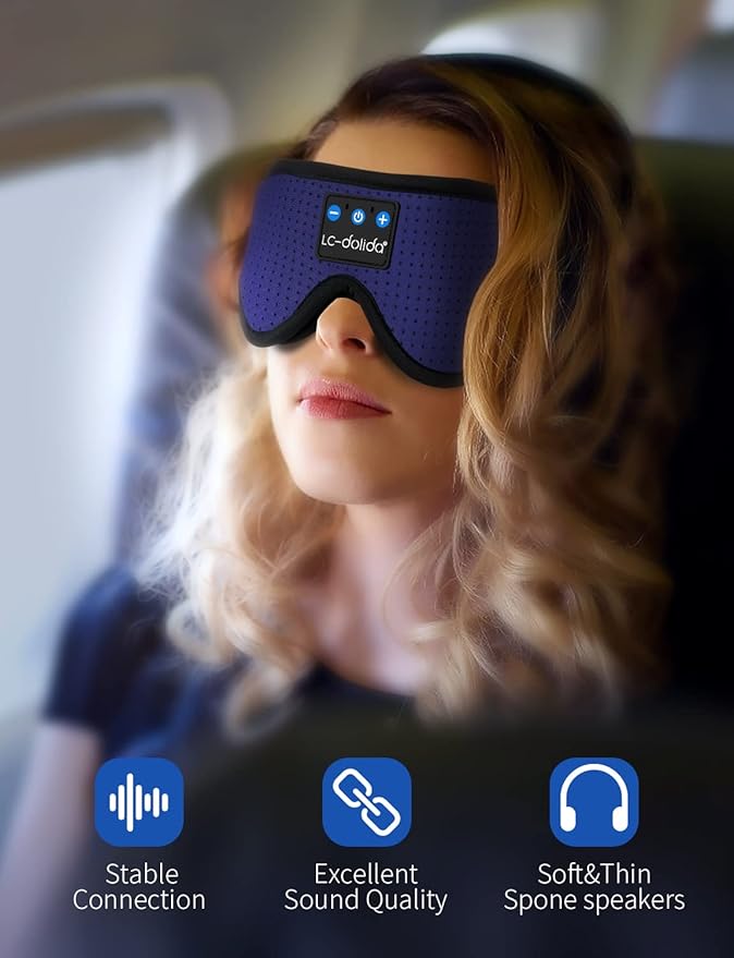 LC-dolida Sleep Headphones, Sleep Mask Bluetooth Wireless Music Eye Mask, Sleeping Headphones for Side Sleepers Sleep Mask with Bluetooth Headphones Ultra-Thin Stereo Speakers Perfect for Sleeping - Bloomnest