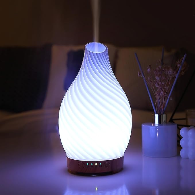 Art Glass Essential Oil Diffuser - 160ml Ultrasonic Cool Mist Scent Aroma Aromatherapy Diffuser, Intermittent with Auto Shut-Off Timer Setting &7 Colors Night Light for Home -Ethereal Time - Bloomnest