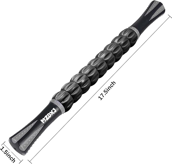 Muscle Roller Massage Roller Stick- Deep Tissue Fascia Blaster for Myofascial Pain Relief, Lymphatic Drainage & Body Sculpting, Handheld Physical Therapy & Recovery Tool (Gray black-18 inch) - Bloomnest