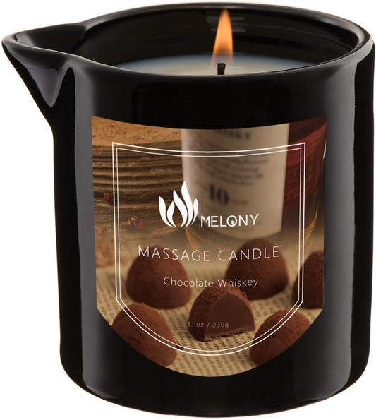 MELONY Massage Oil Candle | Great for Calming, Soothing and to Relax | with Natural Soy Wax | 8.1oz (Chocolate Whiskey)