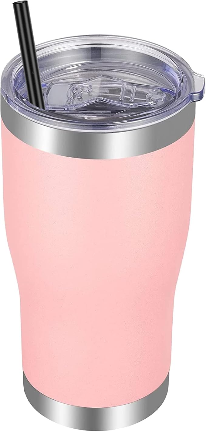 VEGOND 20oz Tumbler Stainless Steel Tumbler Cup with Lid And Straw Vacuum Insulated Double Wall Travel Coffee Mug(Pink 1 Pack)