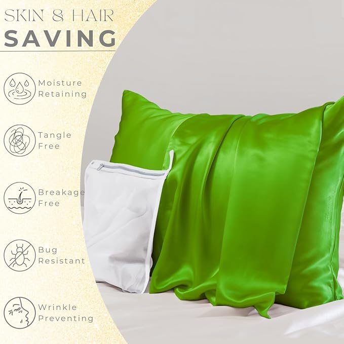 PROMEED 23 Momme Silk Pillowcase for Hair and Skin, Both Sides Upgraded Grade 6A+ Mulberry Silk Pillow Case with Zipper, Cooling Pillow Cases for Hot Sleepers (King 20"x36",Green) - Bloomnest