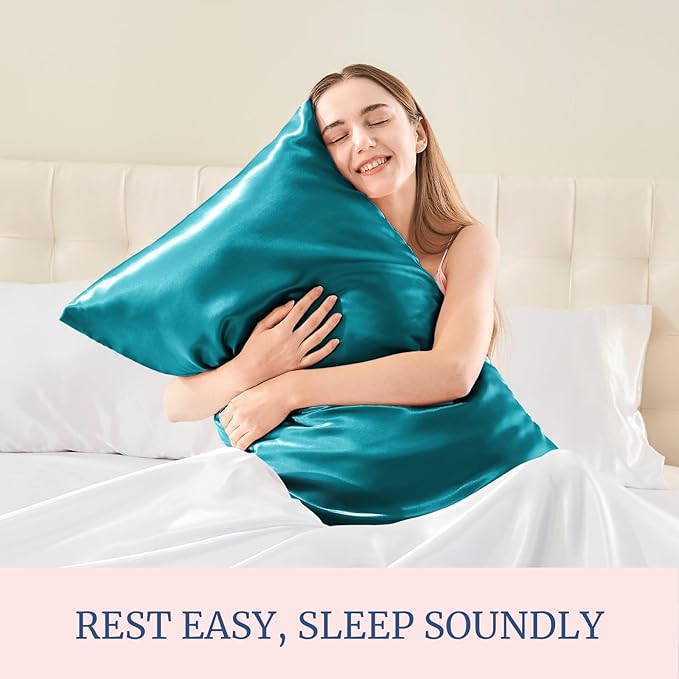 BEDELITE Satin Pillowcase for Hair and Skin, Super Soft and Cooling Similar to Silk Pillow Cases 2 Pack with Envelope Closure, Gift for Women Men(20"x26" Standard Size, Teal) - Bloomnest