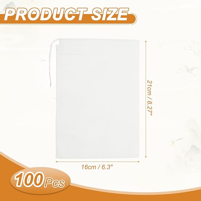 uxcell 100 Pcs Spice Bags for Cooking, 6.3x8 in Disposable Empty Tea Bags Muslin Non-Woven for Loose Leaf Tea Sachet Straining Soups Herbs, White - Bloomnest