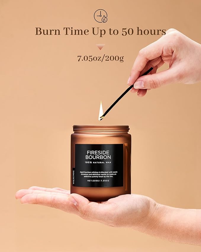 M&SENSE Fireside Bourbon Clean Non-Toxic Soy Wax Campfire Smoky Candle, Cotton Fall Scented Candle for Home Decor, 7.05oz Up to 50 Hours Burn Time Aromatherapy Gift for Bathroom - Bloomnest