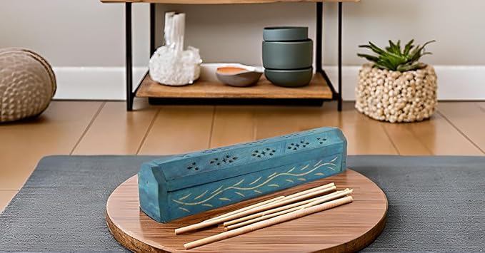 Wooden Incense Stick & Cone Burner Holder Coffin with Storage Compartment Organic Eco Friendly Ash Catcher Agarbatti Holder Rustic Style for Meditation Yoga Aromatherapy Home Fragrance Products - Bloomnest
