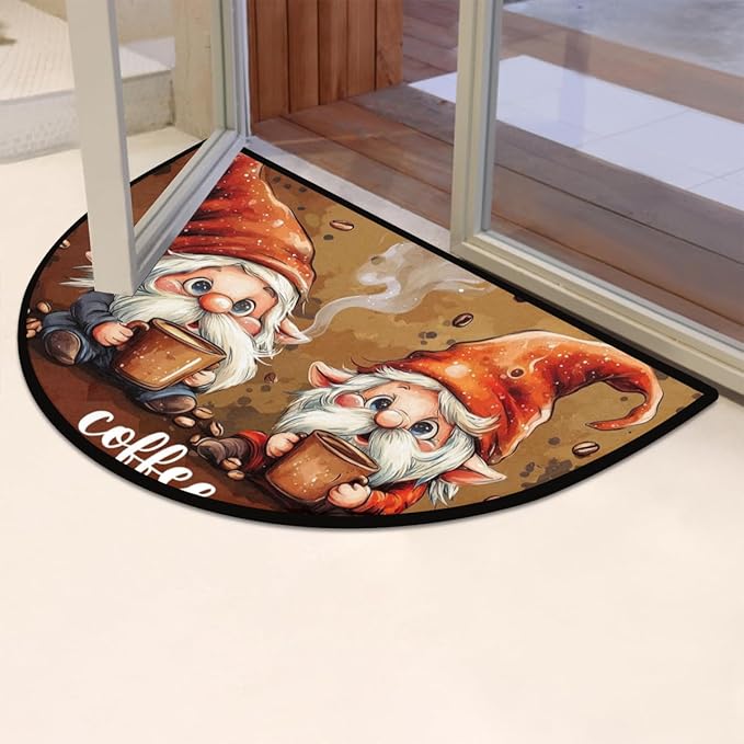Half Round Door Mat, Coffee Half Circle Rug for Home Decor Floor Indoor Outdoor Non-Slip Washable Half Moon Rug Doormat 36X24 Inch - Bloomnest