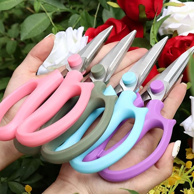 Leize Flower Scissors, Premium Thickened Stainless Steel Floral Shears, Strong Pruner for Flowers, Branches and Leaves (Purple Slender) - Bloomnest