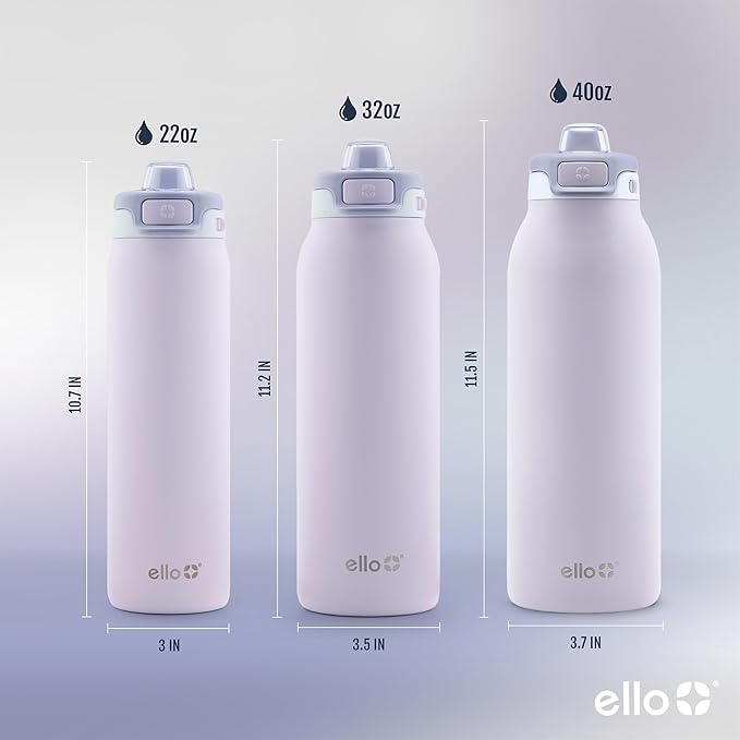 Ello Pop & Fill Insulated Stainless Steel Water Bottle with Quick Fill Lid, Leakproof Locking, Sip or Chug Spout, BPA-Free, Double Wall Vacuum Insulated for Sports, Travel & School- 22oz / 32oz / 40oz Ello