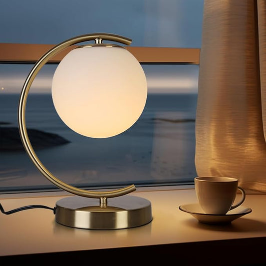 Mid Century Modern Table Lamps, Brass Globe Table Lamp,Minimalist Sphere Table Lamps for Bedroom Bedside Living Room Office Nightstand, E26 Dimmable Switch - Bloomnest