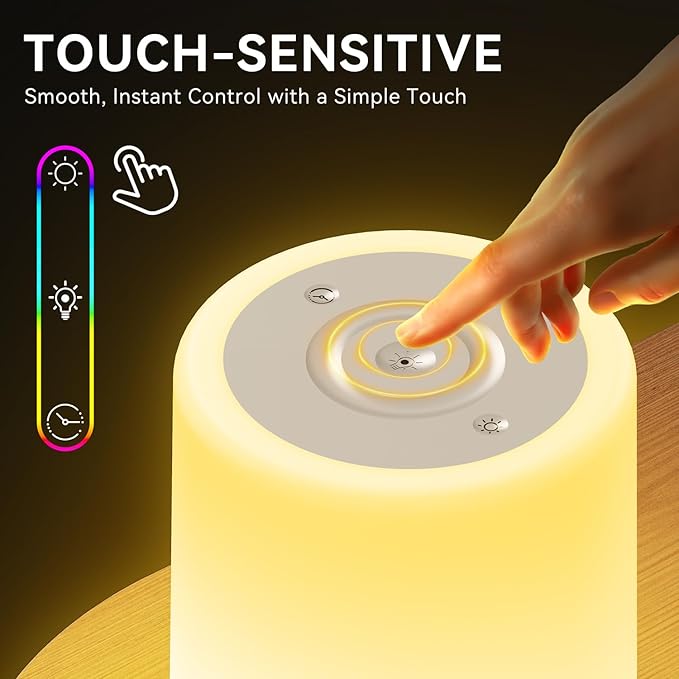 Night Light for Kids Baby, Dimmable Touch Lamp for Nursery, 11 RGB Colors 5 Brightness, Portable Rechargeable Bedside Table Lamp for Nightstand, Kids Night Light for Bedroom Living Room, Silver - Bloomnest