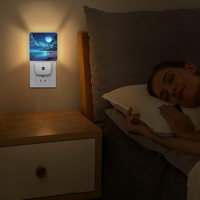 Moon Beach Night Light, Plug into Wall Decor Nightlights for Bedroom, Bathroom, Hallway, Kitchen, with Dusk to Dawn Light Auto Sensors LED Night Lights for Boys Girls Women Men Room Gifts - Bloomnest