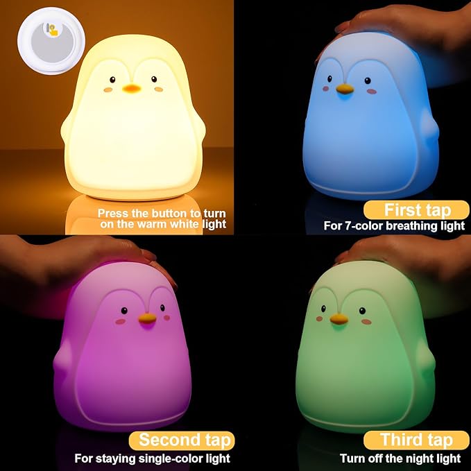 Tremdwoto Night Light for Kids, Penguin Silicone Nightlight Lamp, 7 Color Changing Nursery Night Light for Kids Bedroom, Super Gift for Boys Girls Toddler Children - Bloomnest