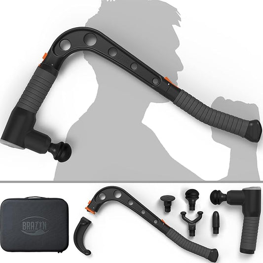 Brazyn - Talon Percussion Massage Gun + Massage Cane + Gun Holder System - Deep Tissue Muscle Massager with Arm Attachment for Whole Body Pain Relief, Upper and Lower Back, Neck & Shoulder Relaxer - Bloomnest
