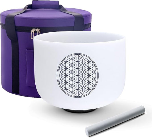 Hye-eun 528 hz Crystal Singing Bowl,8 Inch C Note Flower of Life Quartz Singing Meditation Bowl Chakra Tuned Sound Healing with Carry Case Bag