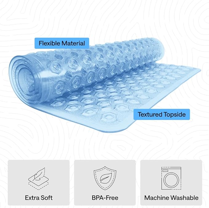 GORILLA GRIP Patented Square Shower Stall Mat, Small Bathtub Floor Mats for Stand Up Showers with Suction Cups and Drainage Holes, Machine Washable, Soft on Feet, Bathroom Accessories 21x21 Inch, Blue - Bloomnest