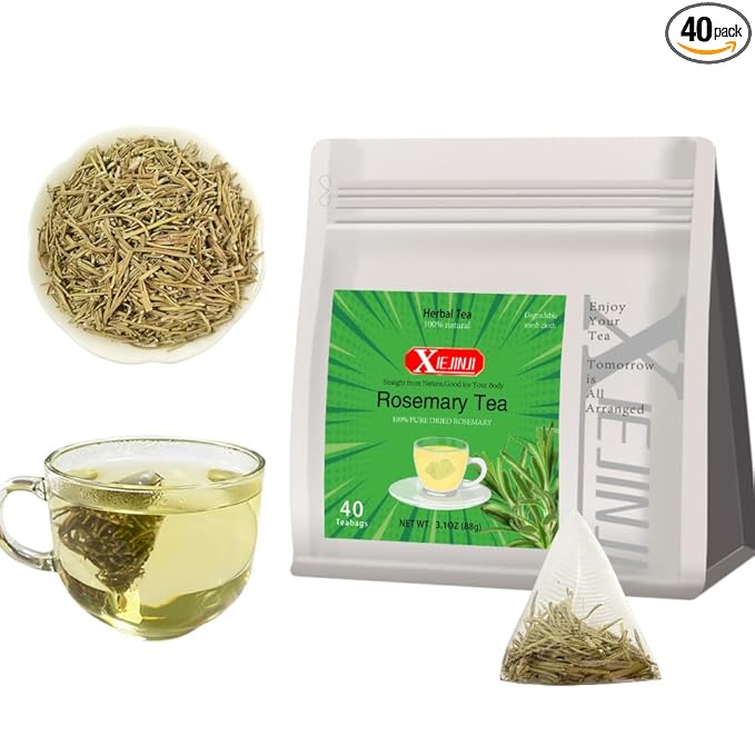 XIEJINJI Rosemary Tea, 40 Tea Bags – Pure Natural Rosemary Leaves for Digestive Support & Improved Circulation, Antioxidant-Rich, Caffeine-Free, Eco-Conscious Tea Bags - Bloomnest