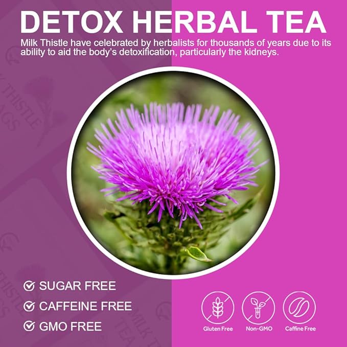 Organic Milk Thistle Tea Bags, 40 Teabags, 3g/Bag - Supports Liver Function, Liver Detox and Overall Health, Certified Free - Bloomnest