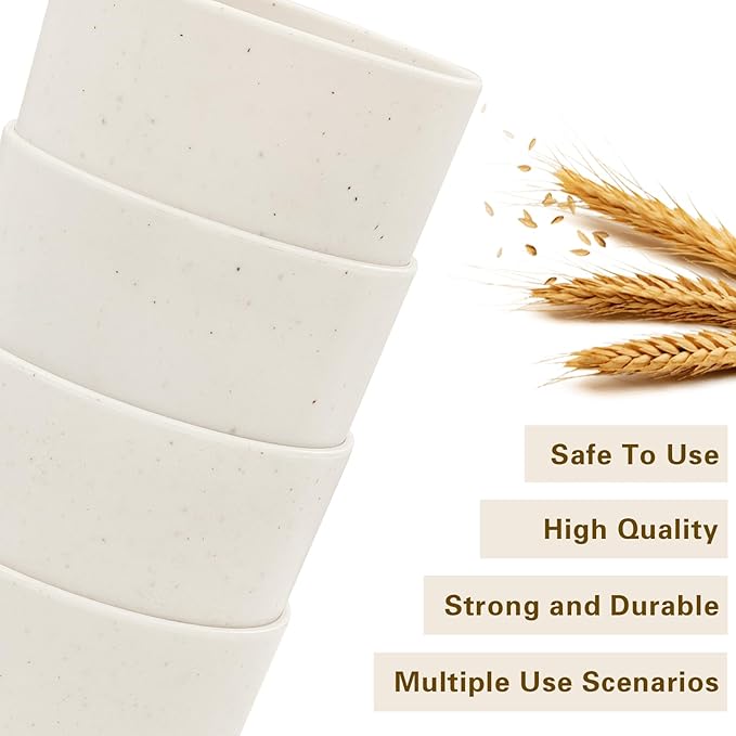 EI 8pcs Wheat Straw Cups,Beige Unbreakable Plastic Reusable Cups,Plastic Tumbler Cups for Kitchen,Dishwasher Safe Water Glasses,Drinking Glasses for Water, Coffee, Juice, Tea - Bloomnest