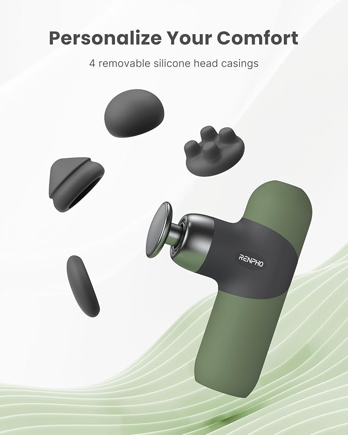 RENPHO Mini Thermal Massage Gun with Heat, Christmas Birthday Gifts for Women Men, Portable Deep Tissue Percussion Massager, Color Silicone Sleeves Travel Size with Carry Case, Olive Drab - Bloomnest