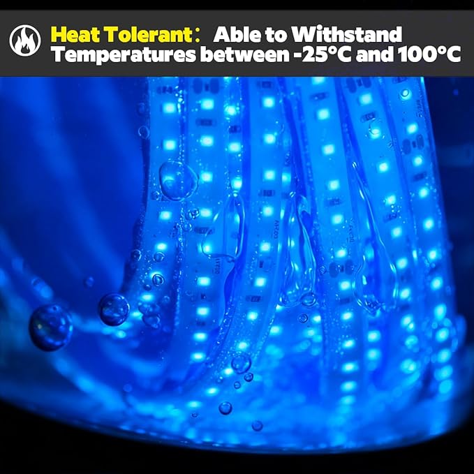 SuperLightingLED 24 Volt Blue LED Strip Sauna Light, Heat-Tolerant Flexible Dimmable Cuttable 5m/16.4ft 600 LEDs High-Density Bright IP68 Waterproof Sauna Room LED Tape (Blue) Bloomnest