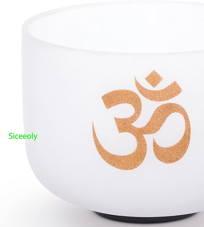 8" A Note 432HZ Om Design For Meditation Sound Yoga Healing Third-eye Chakra Crystal Singing Bowl Frosted Quartz with Durable Carrying Case Suede Striker O-ring - Bloomnest