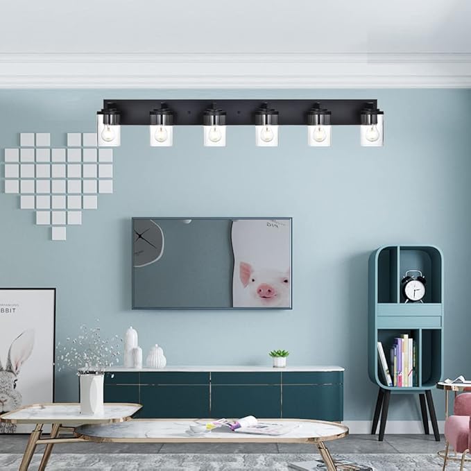 BONLICHT Black Vanity Light Glass Wall Sconce 6 Light Farmhouse Bathroom Light Fixture Over Mirror,Industrial Vintage Bath Lighting Interior Wall Lights Modern Wall Lamp for Dining Room Kitchen Office - Bloomnest