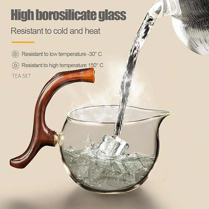 Lazy Kungfu Drip TeaPot, Heat Resistant Tea Set, Semi-Automatic Glass Teapot Suit for Magnetic Water Flow Wooden Glass Teapot Set