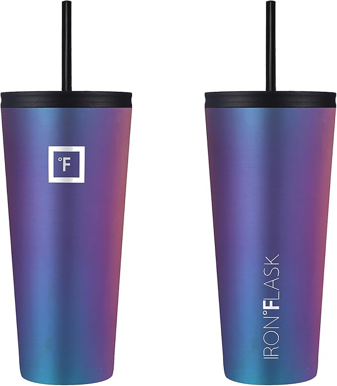 IRON °FLASK Classic Tumbler - Vacuum Insulated Stainless Steel Water Bottle, Double Walled, Drinking Cup, Insulated Travel Mug (Aurora, 32 oz Solid Lid)