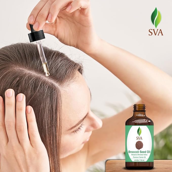 SVA Broccoli Seed Oil - 4 Fl Oz – 100% Natural Cold Pressed Broccoli Oil - for Face, Skin Care, Hair Care, Scalp Massage & Body Massage – Carrier Oil with Dropper - Bloomnest