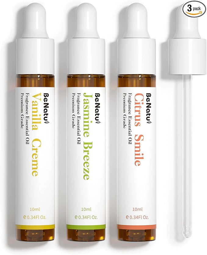 Benatu Fragrance Essential Oils Set for Diffuser (Vanilla, Citrus, Jasmine Scents), Premium Natural Home Perfume Gift for Aromatherapy, Candle, Soap Making, Bath, Room, Car 3 Packs - Bloomnest