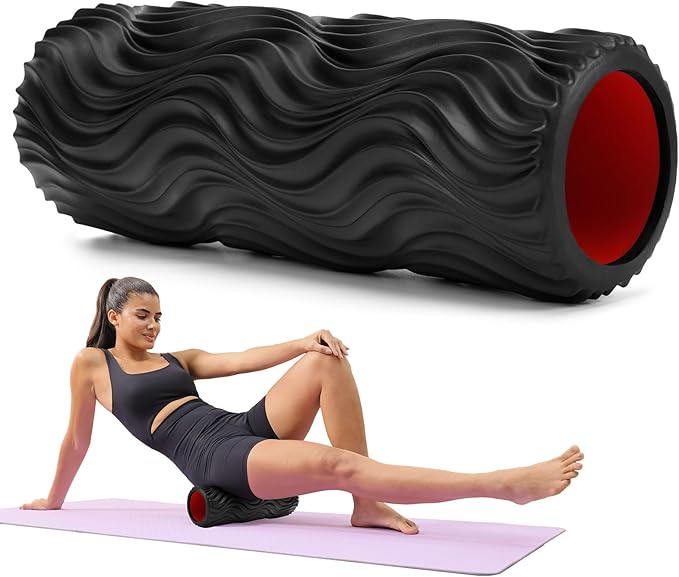 Foam Roller, 15" High Density Foam Back Roller, Wave Textured Massage Roller for Deep Muscle Massage Pilates Yoga,Fitness Exercise Roller for Whole Body Release(Black)
