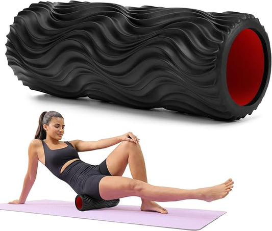 Foam Roller, 15" High Density Foam Back Roller, Wave Textured Massage Roller for Deep Muscle Massage Pilates Yoga,Fitness Exercise Roller for Whole Body Release(Black)