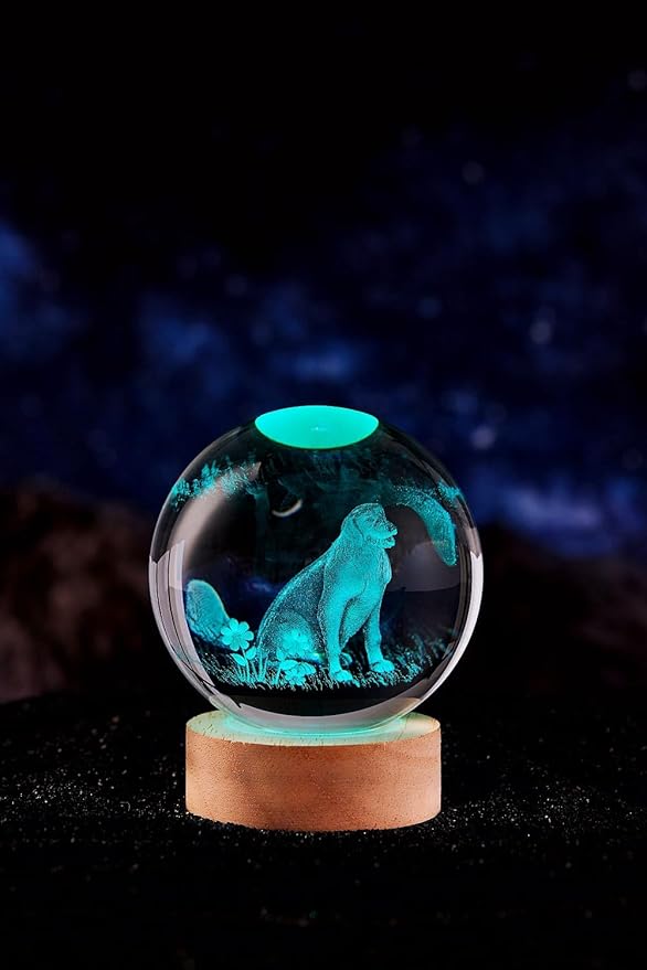 Dog Crystal Ball Lamp,3.15 inch 3D K9 Animal Crystal Ball Dog Night Light with Wooden Base, Lamp Gift for Animals Lovers,16 Colors Change with Remote Control (J) - Bloomnest
