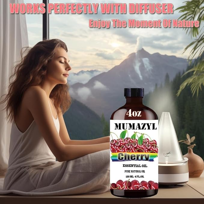 Cherry Essential Oil, Cherry Oil 4 Fl Oz 120ML for Diffuser Humidifier Yoga Cleaning DIY Candle Soap Making Essential Oils - Bloomnest