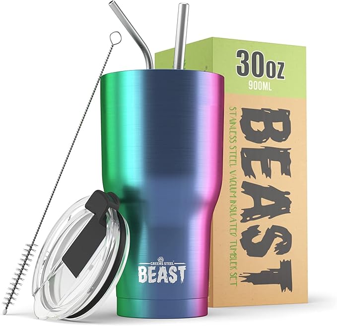 Beast 30 oz Tumbler Stainless Steel Vacuum Insulated Coffee Ice Cup Double Wall Travel Flask (Rainbow) - Bloomnest
