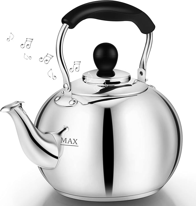 Dclobtop Whistling Tea Kettle Stovetop - 2.3 Quart Round Tea Pot for Stovetop, Silver Mirror Polished Classic Stovetop Kettle, Food Grade Material Teapot for Stove Top - Bloomnest