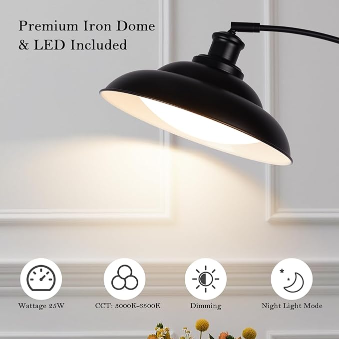 Arc Floor Lamp, Dimmable Dome Floor Lamp with Remote & Foot Switch, Modern Standing Lamp 3000-6500K 25W Integrated LED Bulb, Black Tall Lamp Over Couch Lamps for Living Room Bedroom Offices(Black) - Bloomnest
