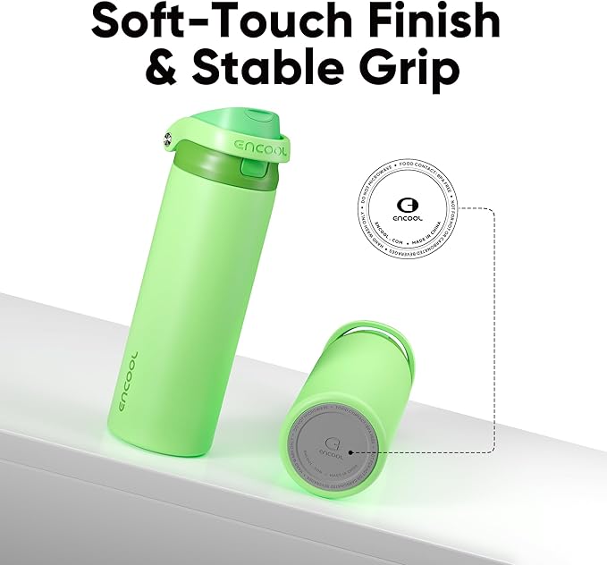 ENCOOL Leakproof Insulated Water Bottle with Straw Dual-Sip Water Bottle Bag-Safe Design for Work, Commute & Gym – Keeps Drinks Cold All Day, 18 oz, Algae Green ENCOOL