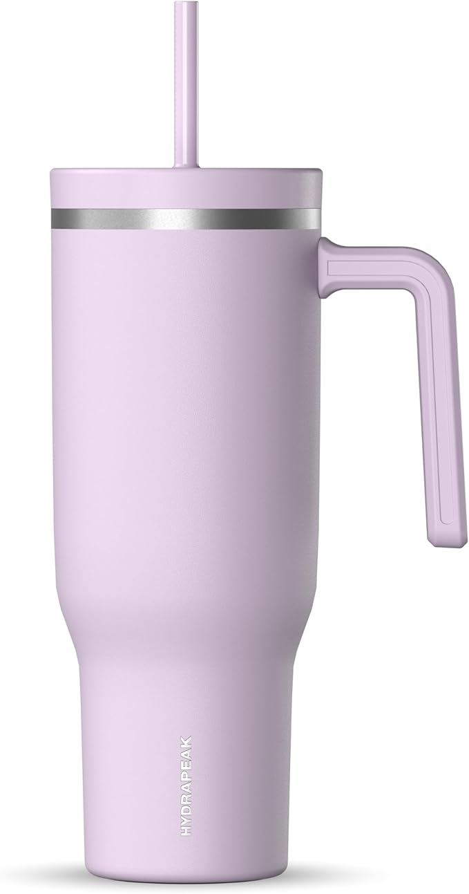 Hydrapeak Voyager 40 Oz Stainless Steel Tumbler with Handle, Insulated Water Bottle With Straw & Lid, Cupholder Friendly Reusable Travel Mug (Blush) - Bloomnest