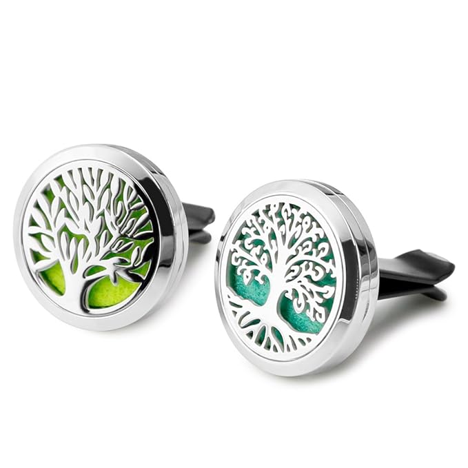 Car Air Freshener, 2PCS 30mm Car Aromatherapy Essential Oil Diffuser Stainless Steel Cars Diffuser with Vent Clip 12 Felt Pads - Bloomnest