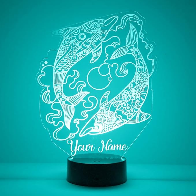 Custom Dolphins LED Sign Night Light Lamp with Remote, Light Up Display with Personalized Name or Image, Customized, Made in The USA, Clear Acrylic Home Decor Design with 16 Colors, 4 Modes - Bloomnest