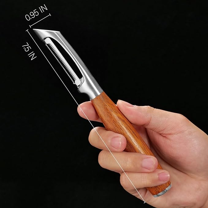 Serrated Blade Premium I Type 304 Stainless Steel Multifunctional Kitchen Peeler Real Wood Handle Ultra Sharp Blade Vegetable Potato Apple(Boluoge) - Bloomnest