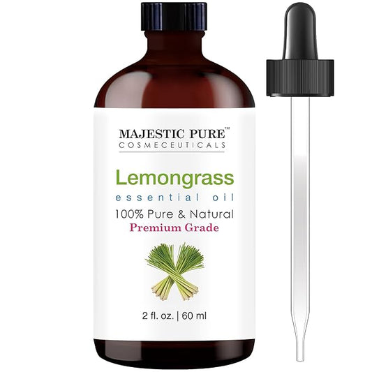 Majestic Pure Lemongrass Essential Oil with Glass Dropper - 2 Fl Oz - 100% Pure and Natural Lemongrass Oil - Premium Grade Essential Oils for Diffuser, Aromatherapy, Soap and Candle Making - Bloomnest