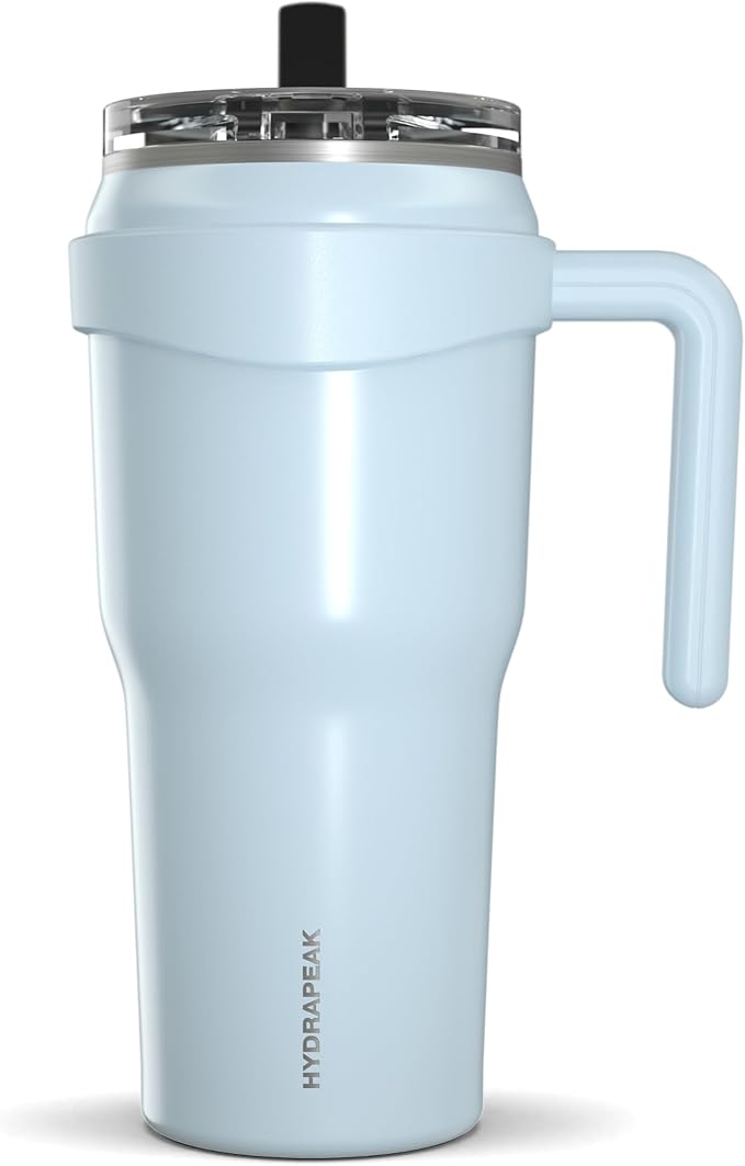 Hydrapeak Roadster 40oz Stainless Steel Tumbler Double Wall Vacuum Insulated Water Bottle With Handle And 2 in 1 Straw Lid (Powder Blue) - Bloomnest