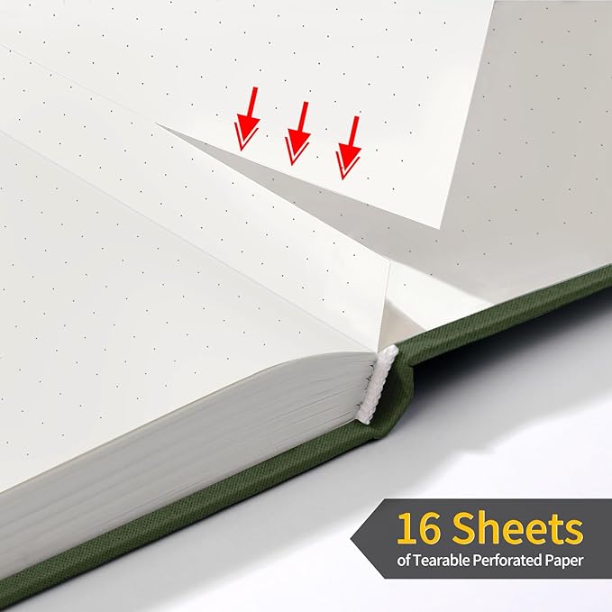 Annecy Numbered Bullet Dotted Journal Notebook, Medium 5.5x 8.25, 160 Pages 100GSM Writing Paper, A5 Deep Green Faux Leather Cover with Pen Loop - Bloomnest